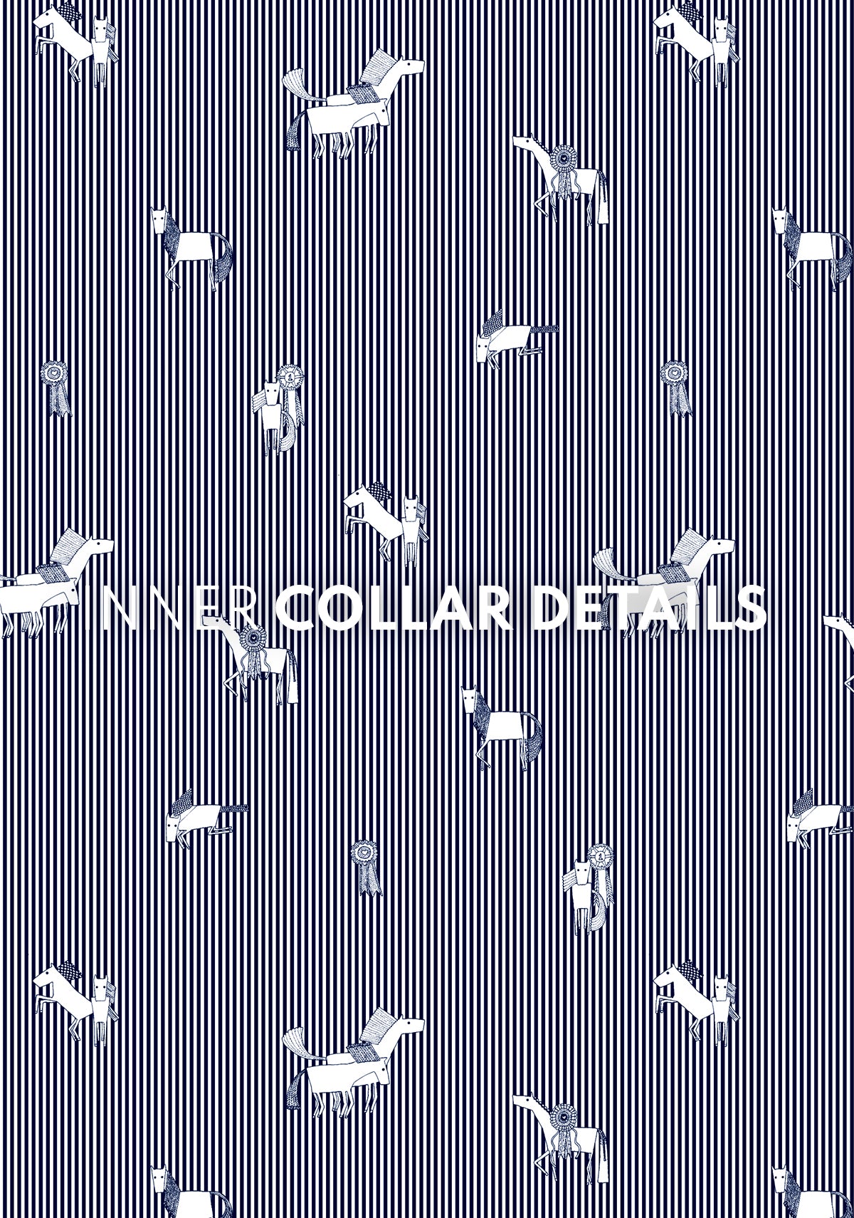 White with Navy Stripes Inner Details Short Sleeve Show Shirt