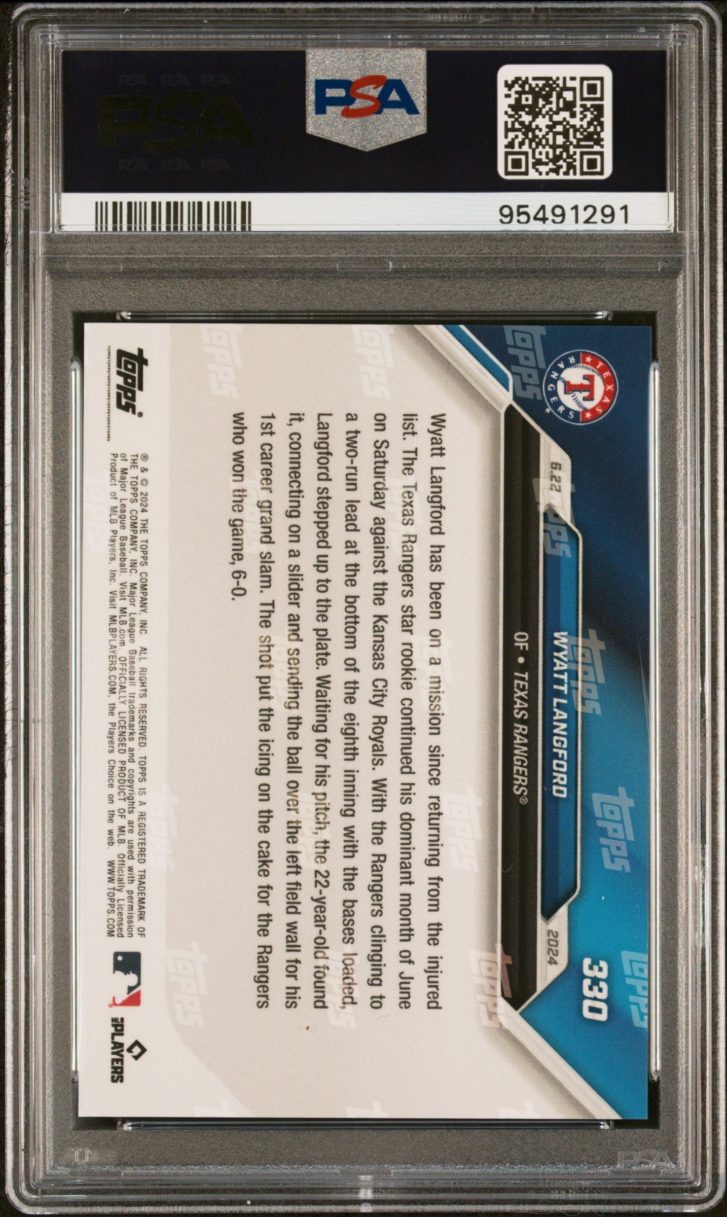 Graded 2024 Topps Now Wyatt Langford #330 Rookie RC Baseball Card PSA 10 Gem Mint