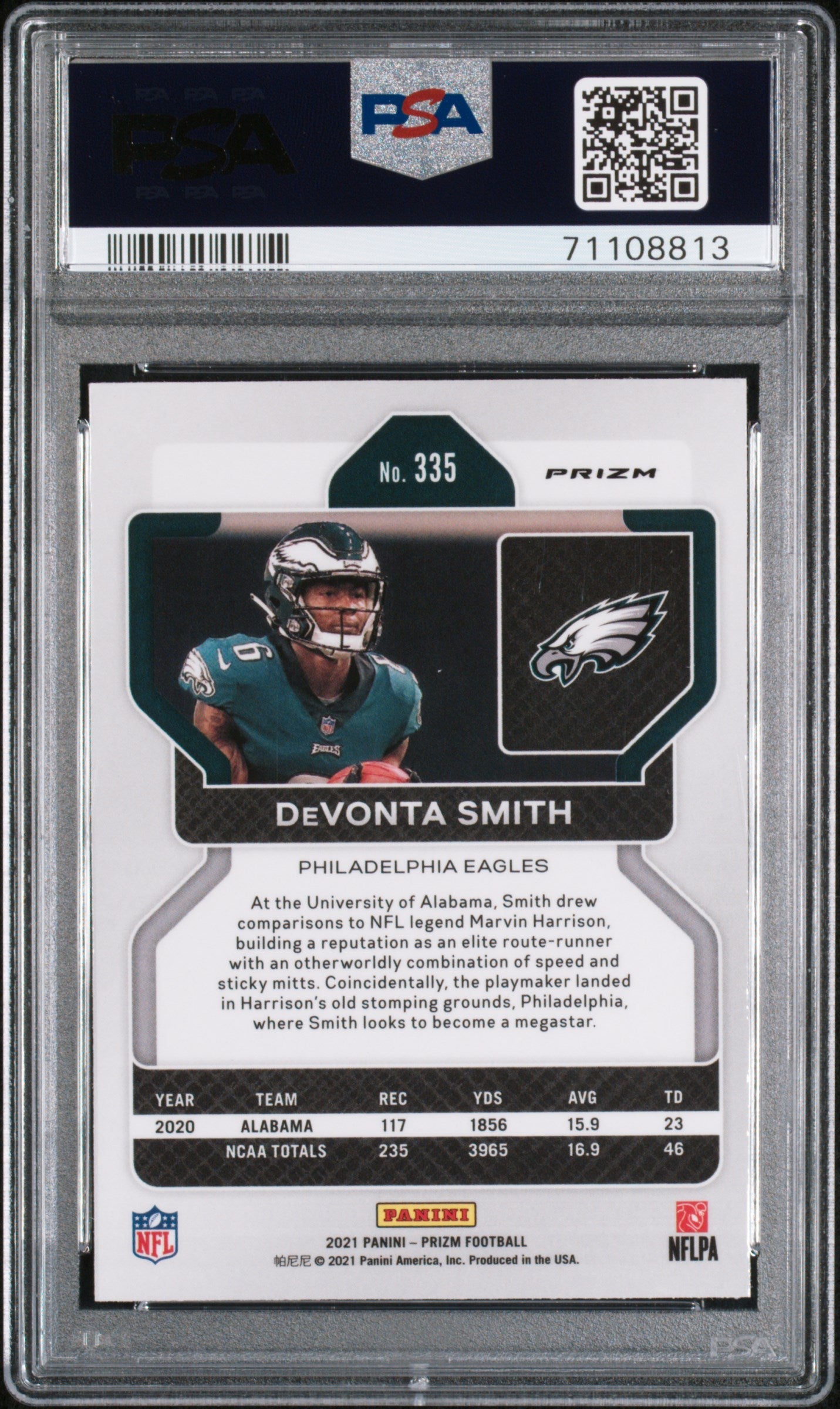 Graded 2021 Panini Prizm Devonta Smith #335 Lazer Rookie RC Football Card PSA 10
