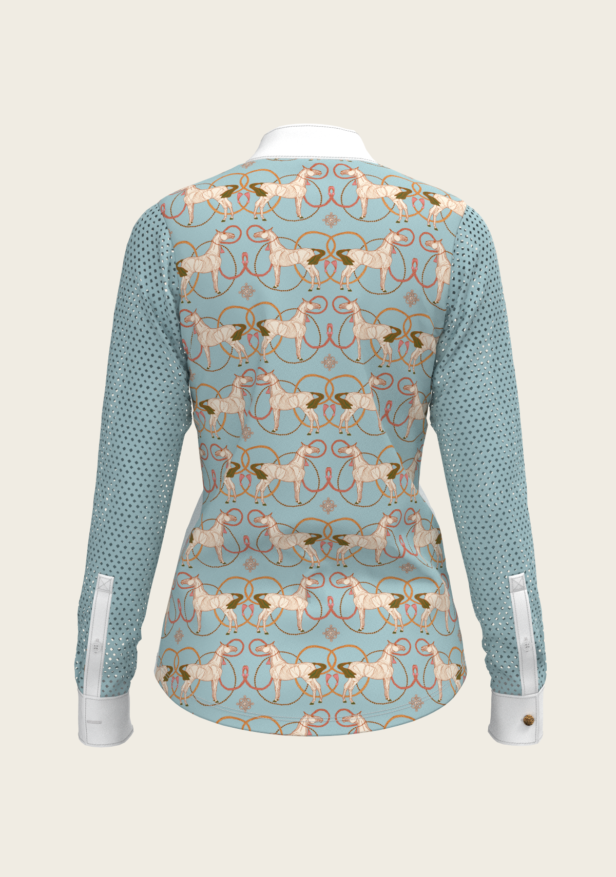 Roped Horses on Sky Blue Long Sleeve Show Shirt