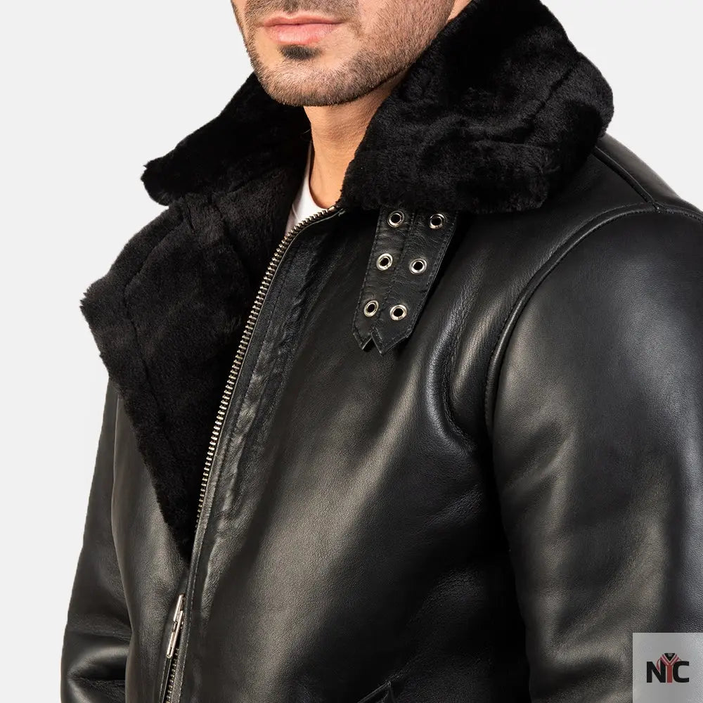 Francis B-3 Black Leather Bomber Jacket