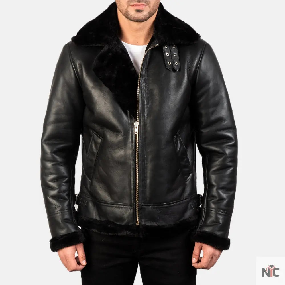 Francis B-3 Black Leather Bomber Jacket