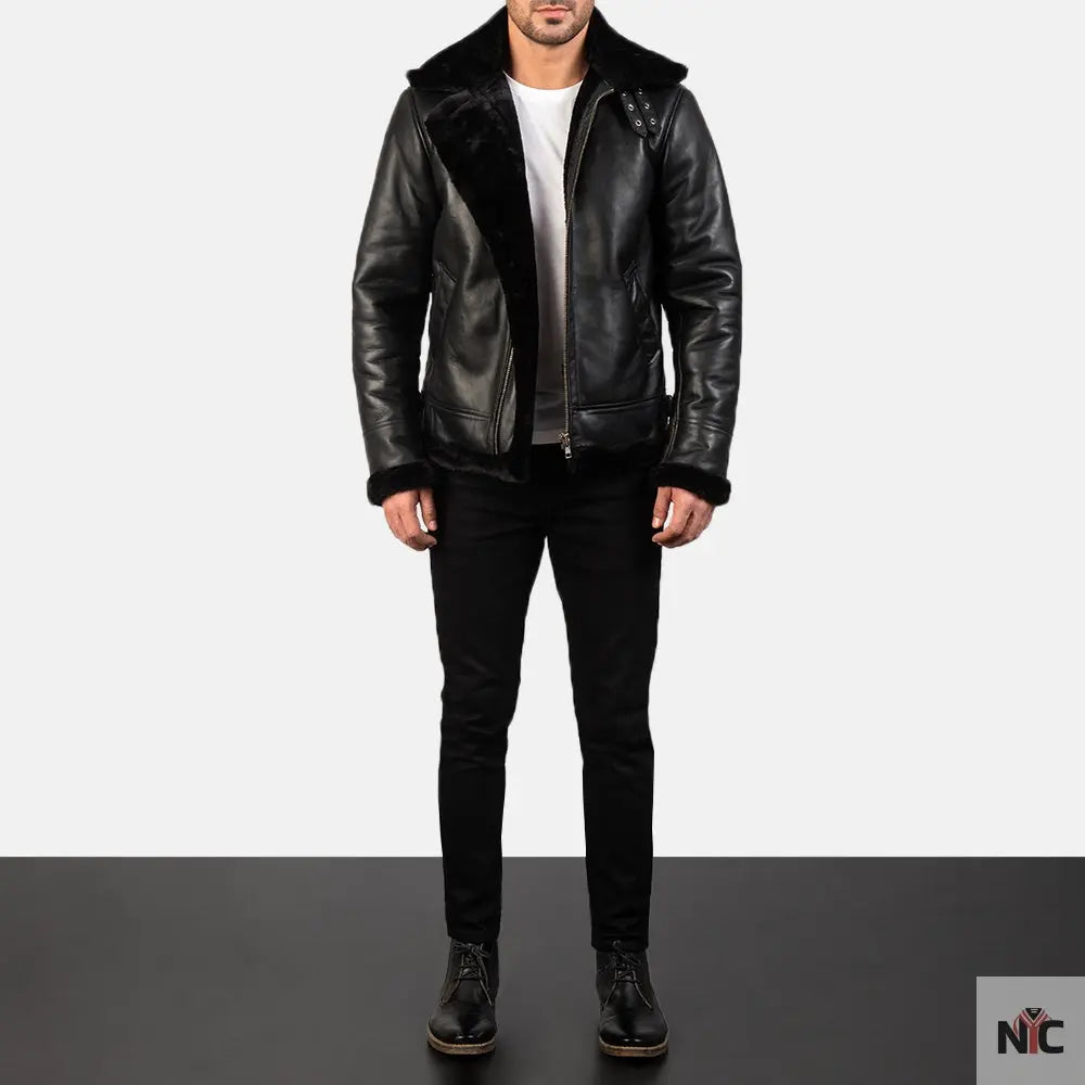Francis B-3 Black Leather Bomber Jacket