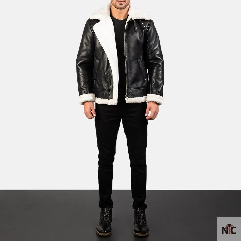 Francis B-3 Black & White Leather Bomber Jacket