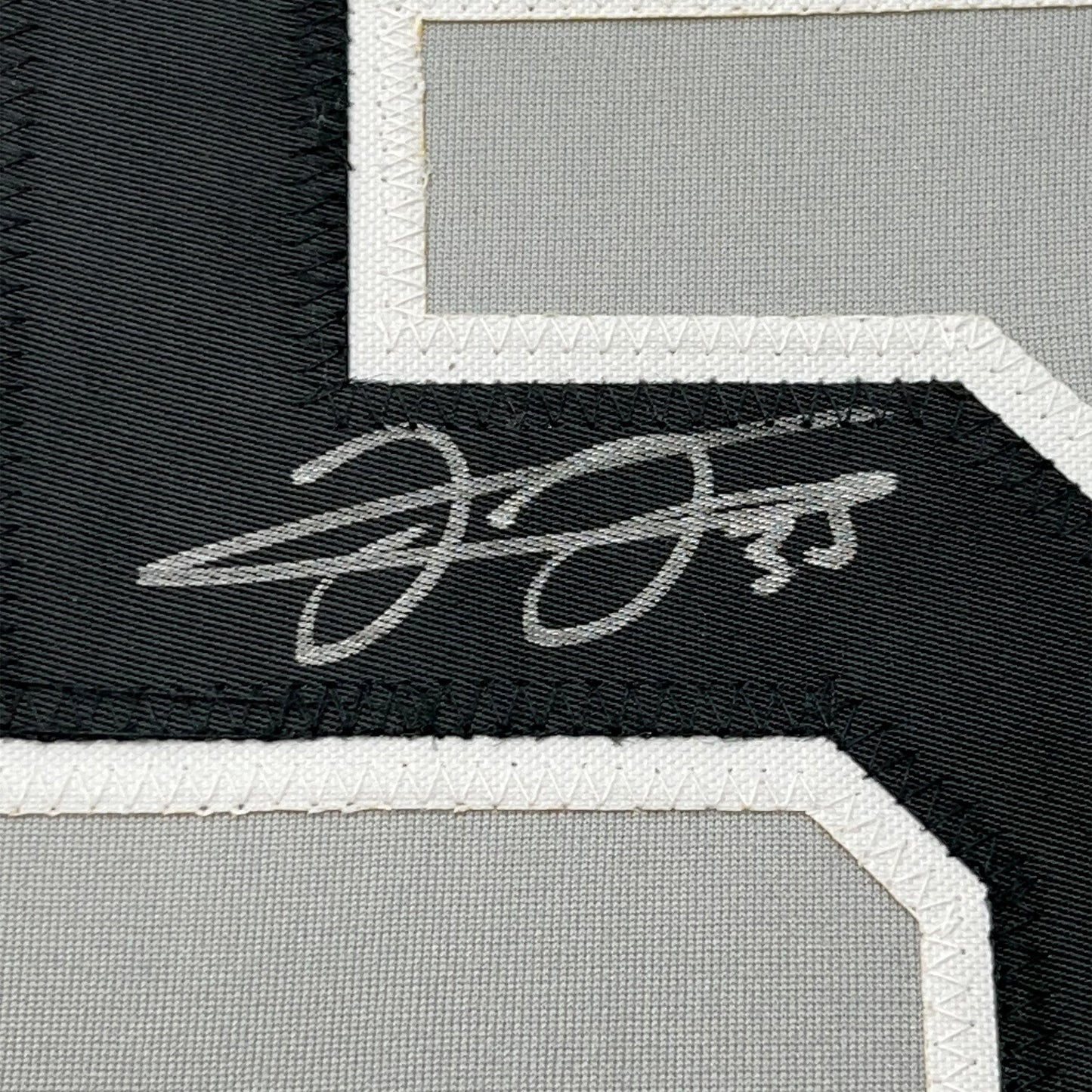 Framed Autographed/Signed Frank Thomas 35x39 Chicago Grey Baseball Jersey JSA COA