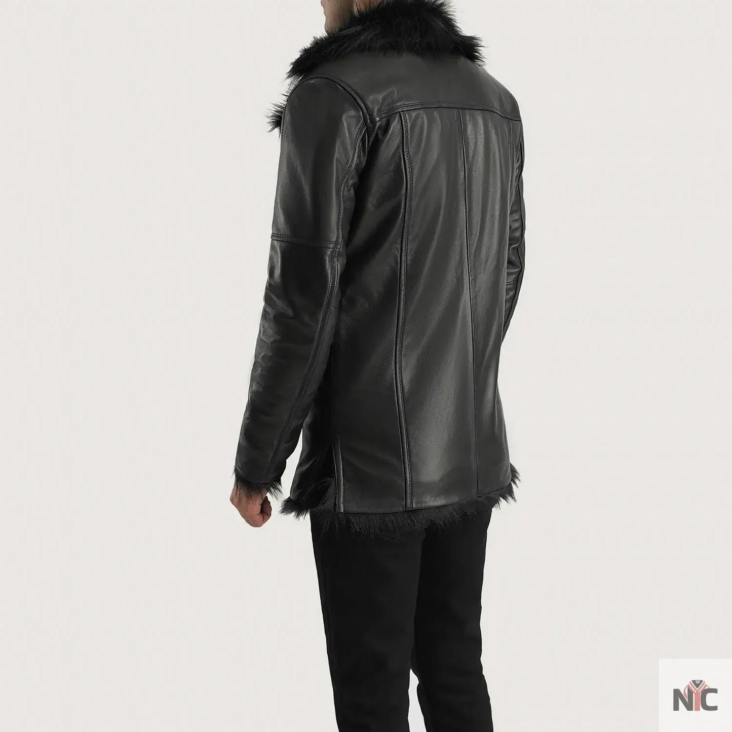Furcliff Black Leather Coat