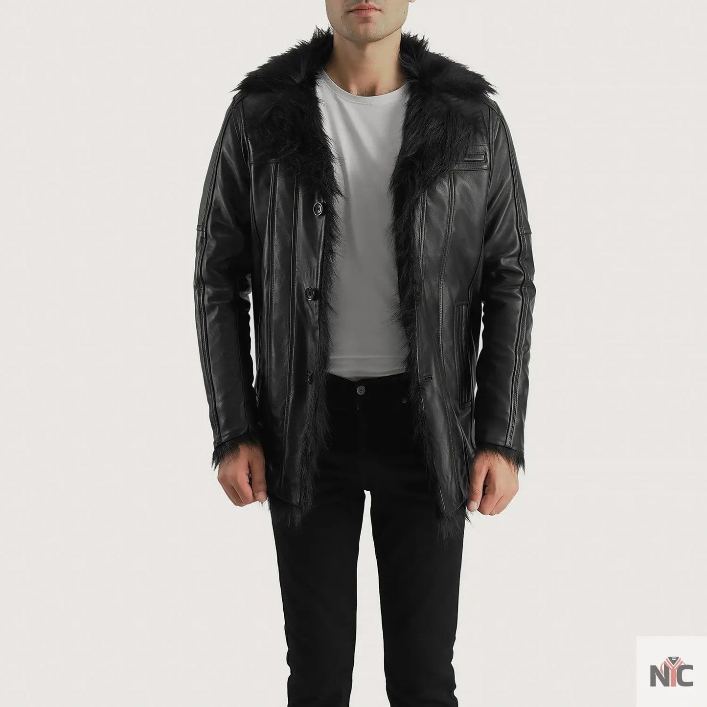Furcliff Black Leather Coat