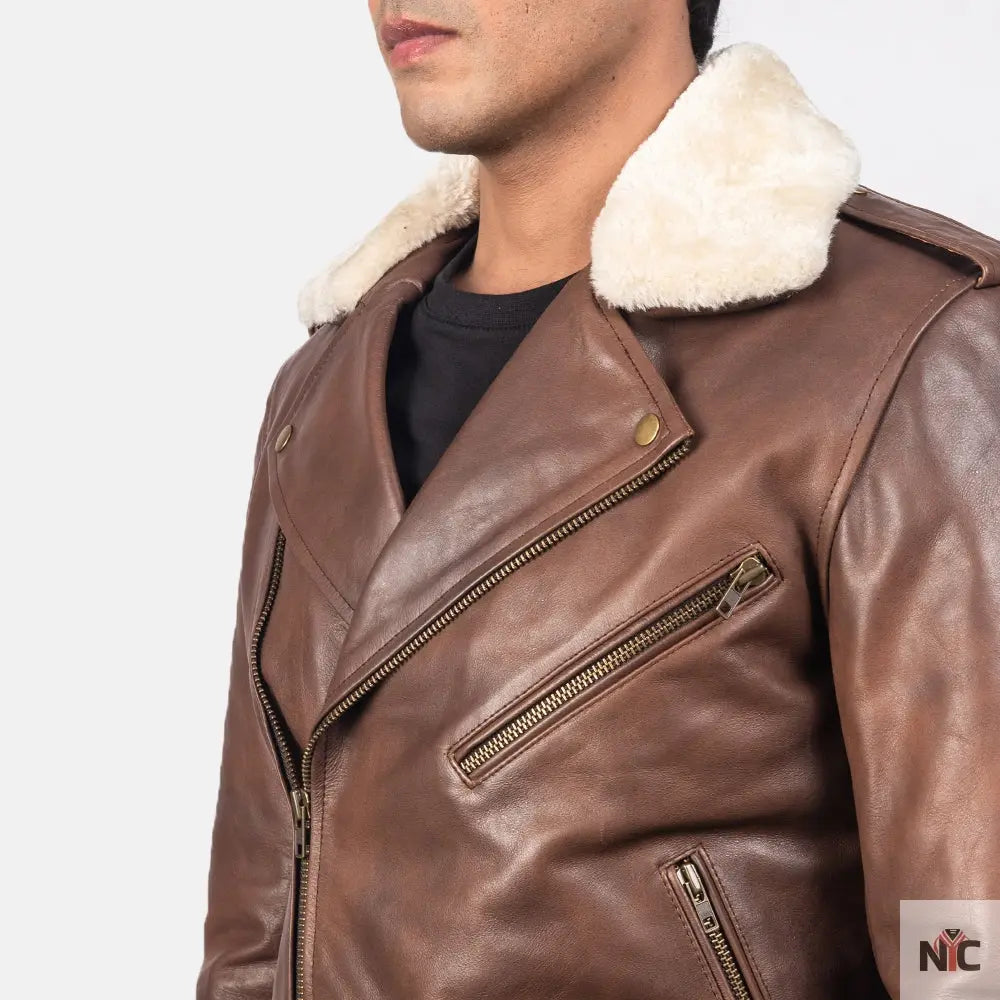 Furton Brown Leather Biker Jacket