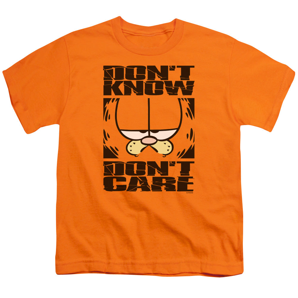 Garfield Dont Know Dont Care Kids Youth T Shirt Orange