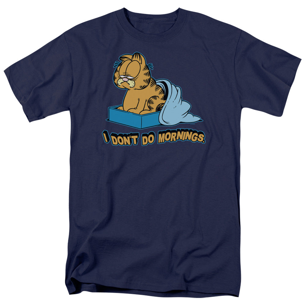 Garfield I Dont Do Mornings Mens T Shirt Navy Officially Licensed