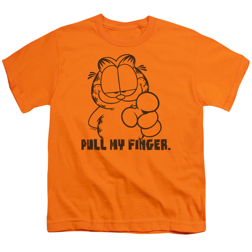 Garfield Pull My Finger Kids Youth T Shirt Orange