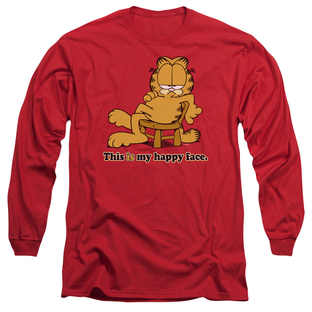 Garfield Happy Face Mens Long Sleeve Shirt Red Officially Licensed