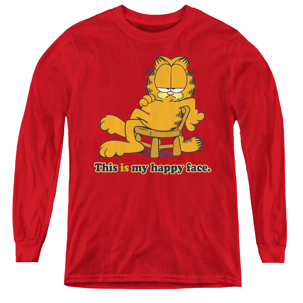 Garfield Happy Face Long Sleeve Kids Youth T Shirt Red