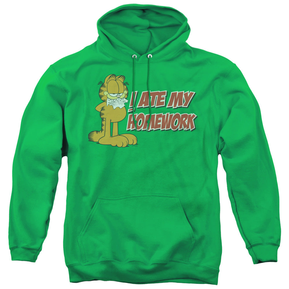 Garfield I Ate My Homework Mens Hoodie Kelly Green