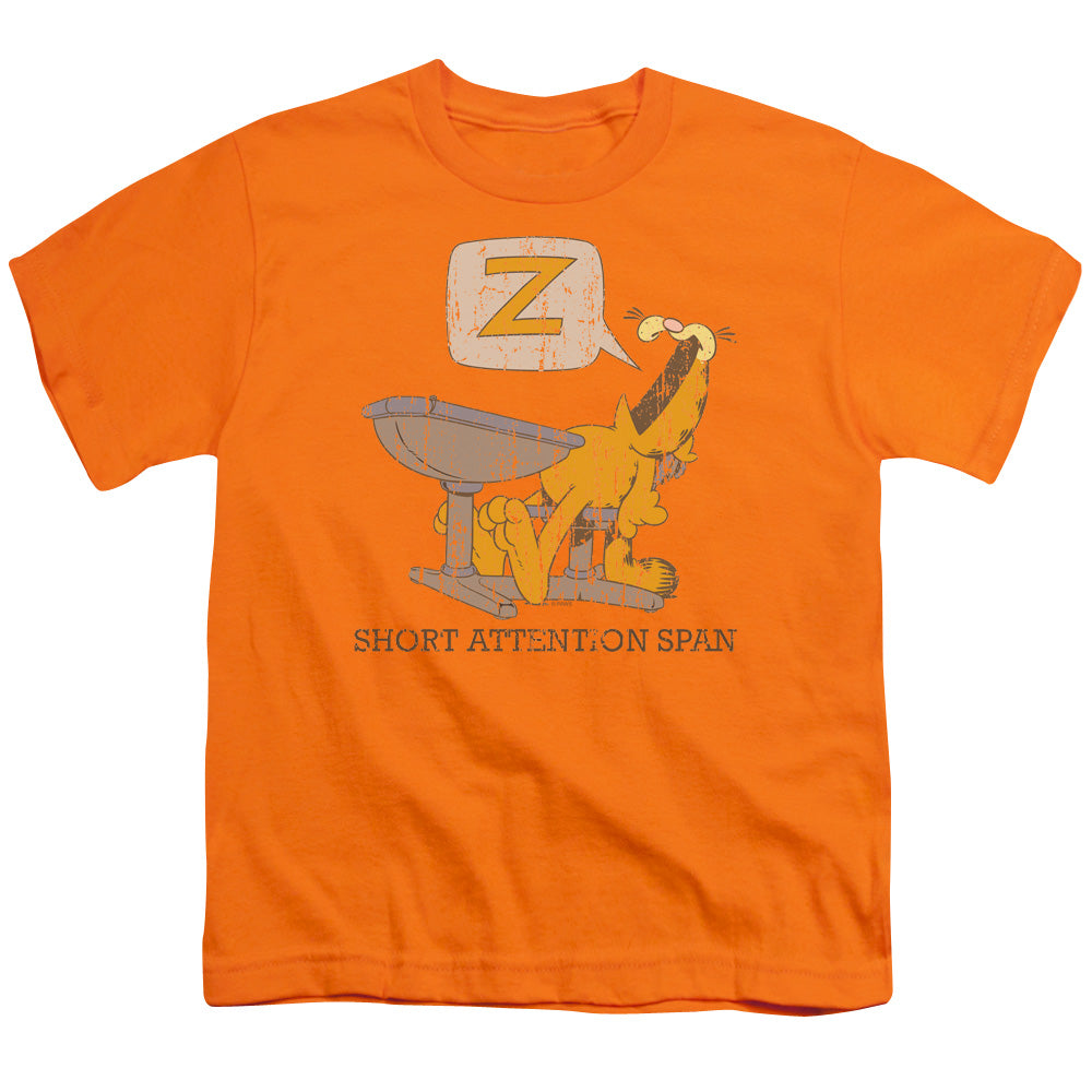 Garfield Attention Span Kids Youth T Shirt Orange
