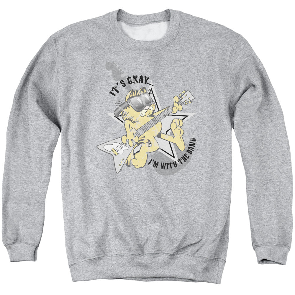 Garfield I'm With the Band Mens Crewneck Sweatshirt Athletic Heather