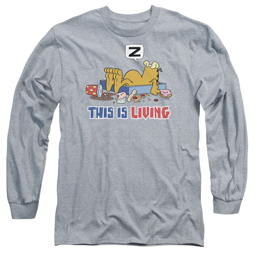 Garfield This Is Living Mens Long Sleeve Shirt Athletic Heather Officially Licensed