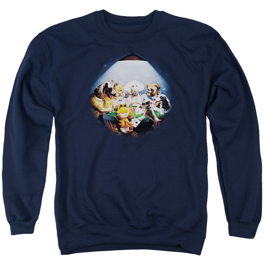 Garfield Playing With the Big Dogs Mens Crewneck Sweatshirt Navy