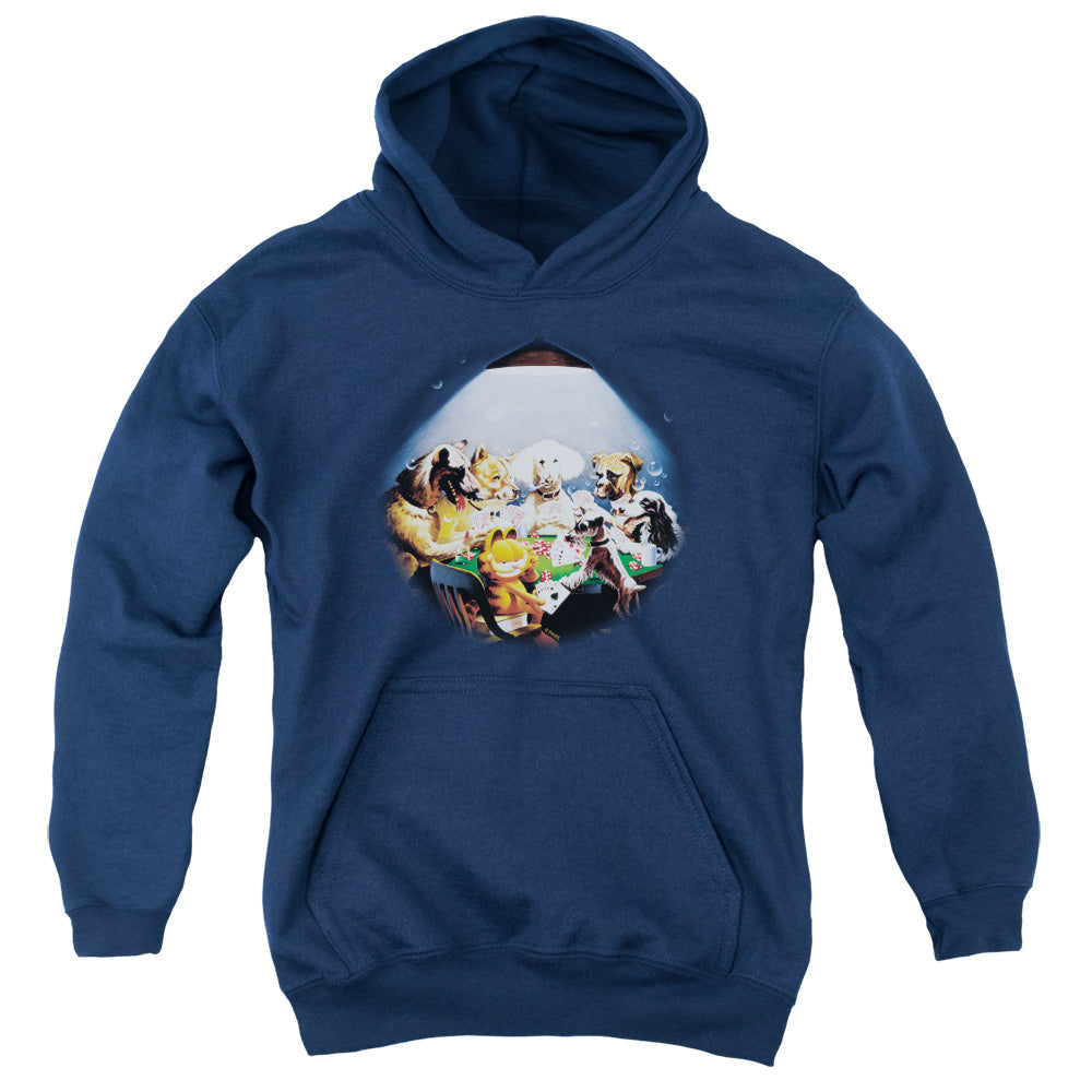 Garfield Playing With the Big Dogs Kids Youth Hoodie Navy