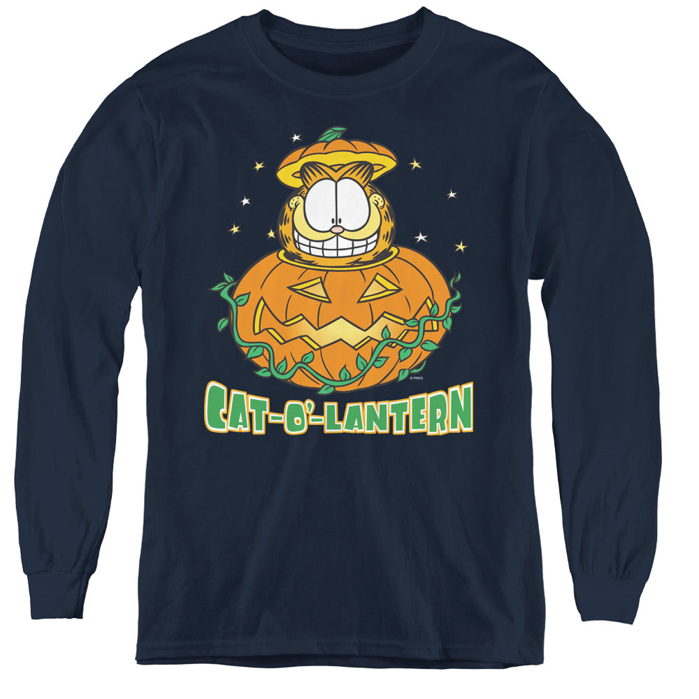 Garfield Cat O Lantern Long Sleeve Kids Youth T Shirt Navy