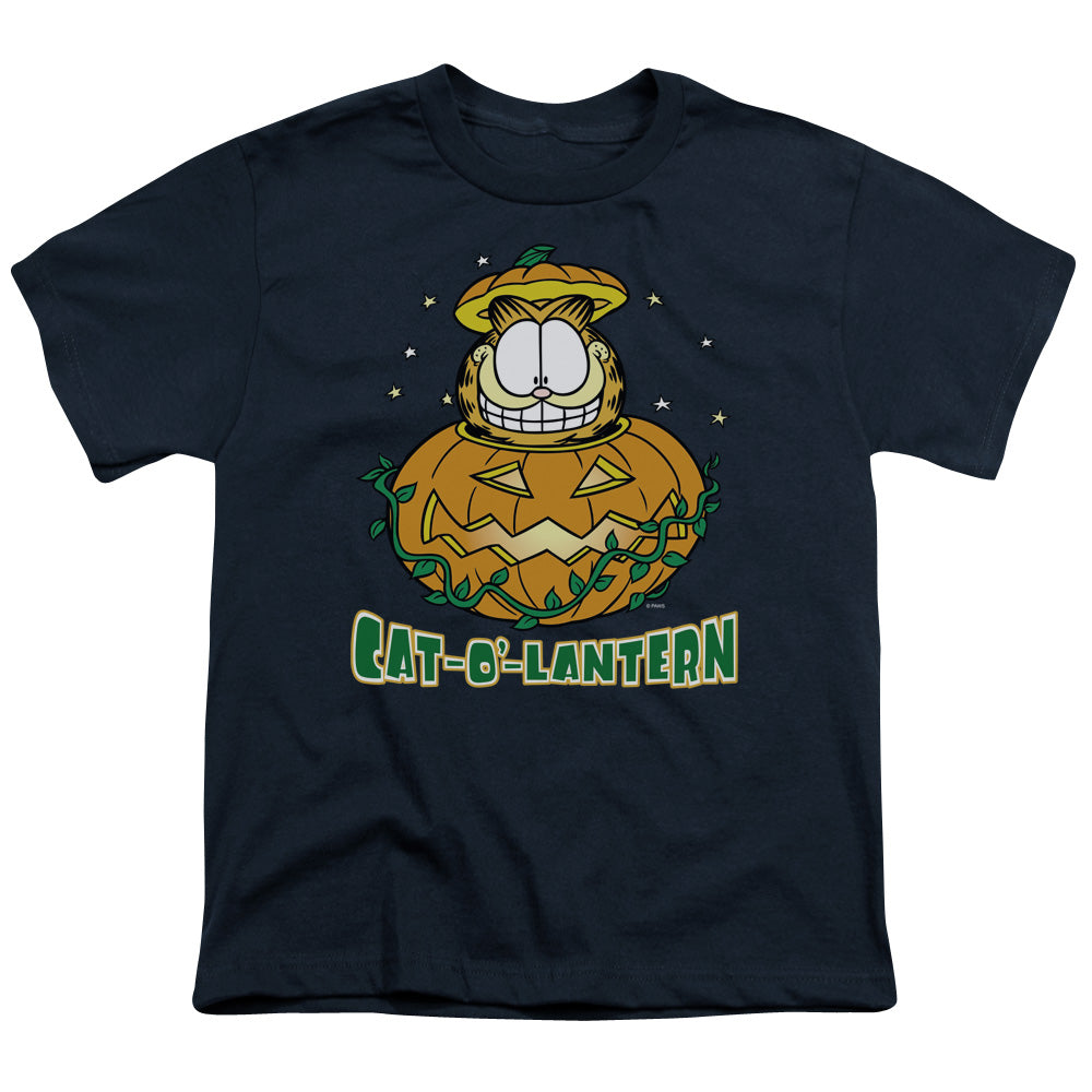 Garfield Cat O Lantern Kids Youth T Shirt Navy