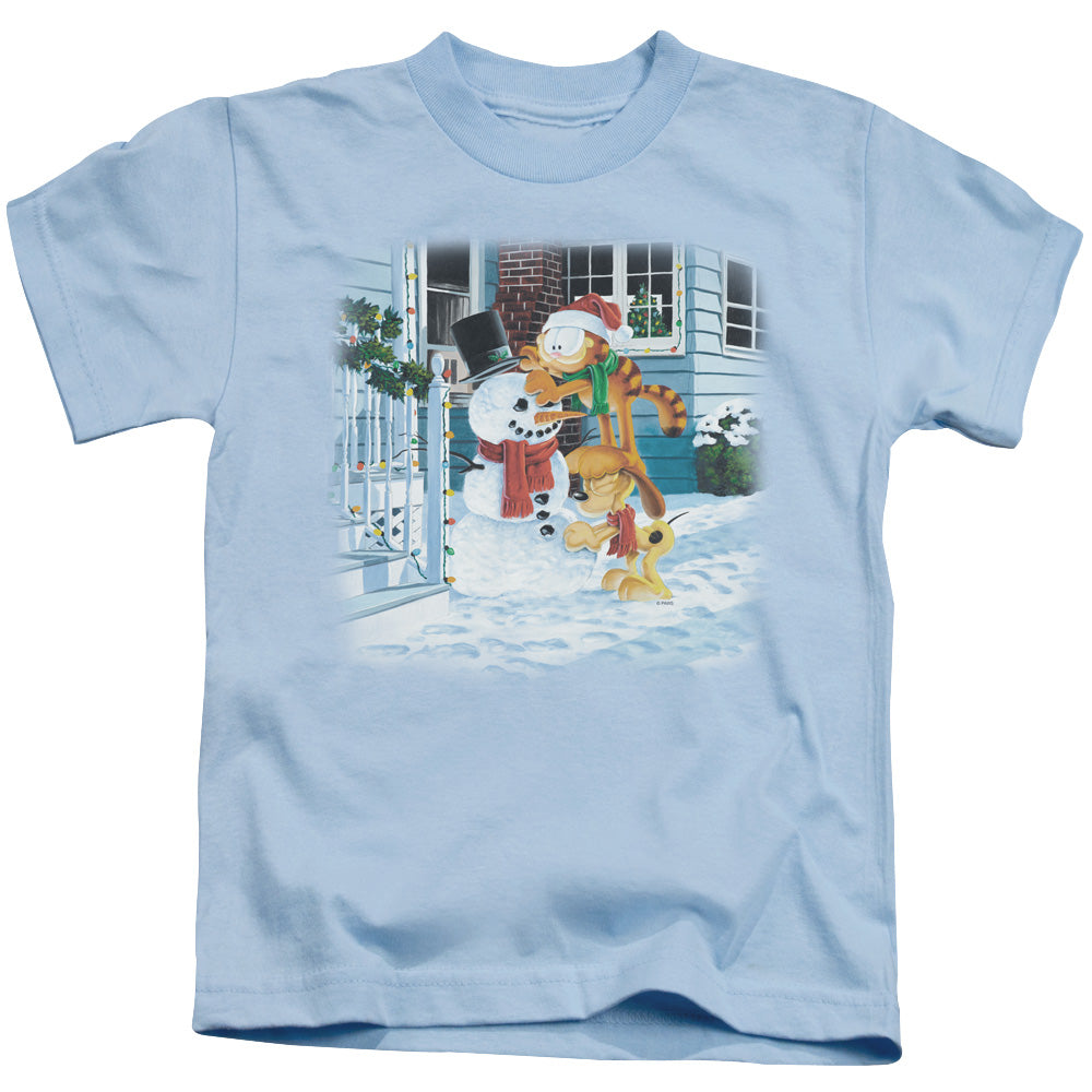 Garfield Snow Fun Juvenile Kids Youth T Shirt Light Blue