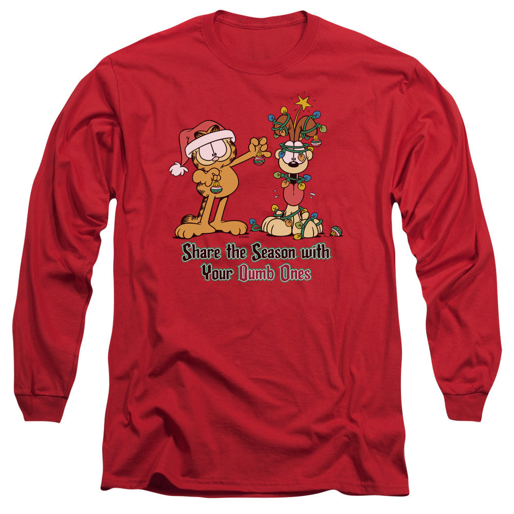 Garfield Share The Season Mens Long Sleeve Shirt Red Officially Licensed