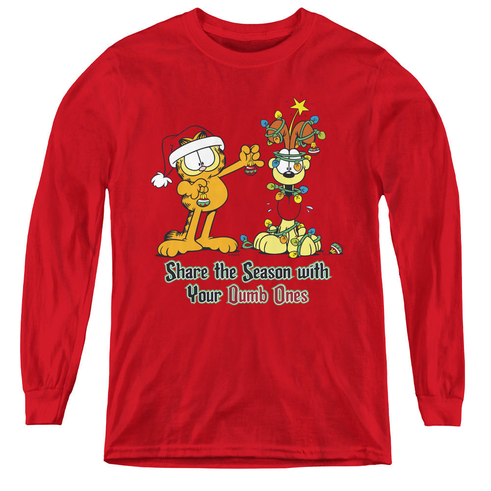 Garfield Share the Season Long Sleeve Kids Youth T Shirt Red