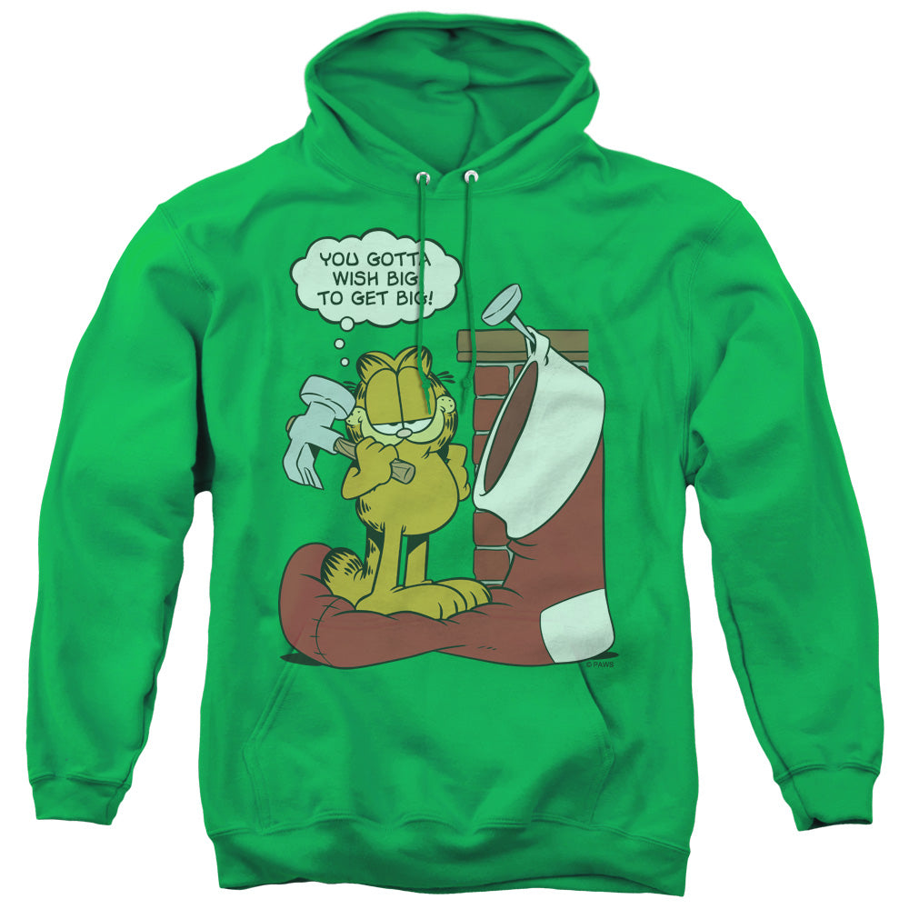 Garfield Wish Big Mens Hoodie Kelly Green