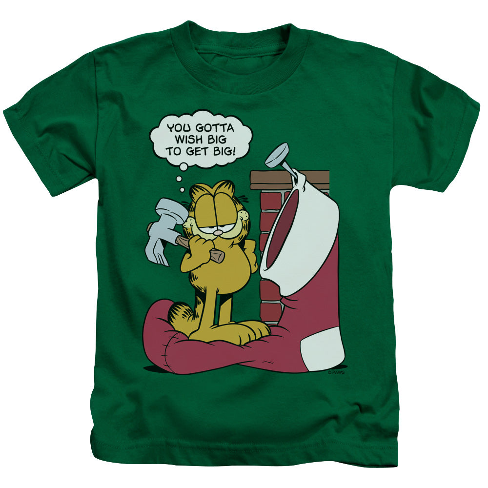 Garfield Wish Big Juvenile Kids Youth T Shirt Kelly Green