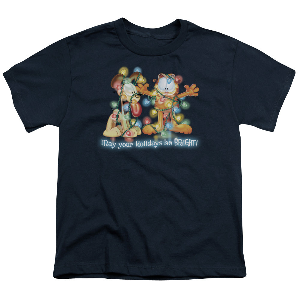 Garfield Bright Holidays Kids Youth T Shirt Navy
