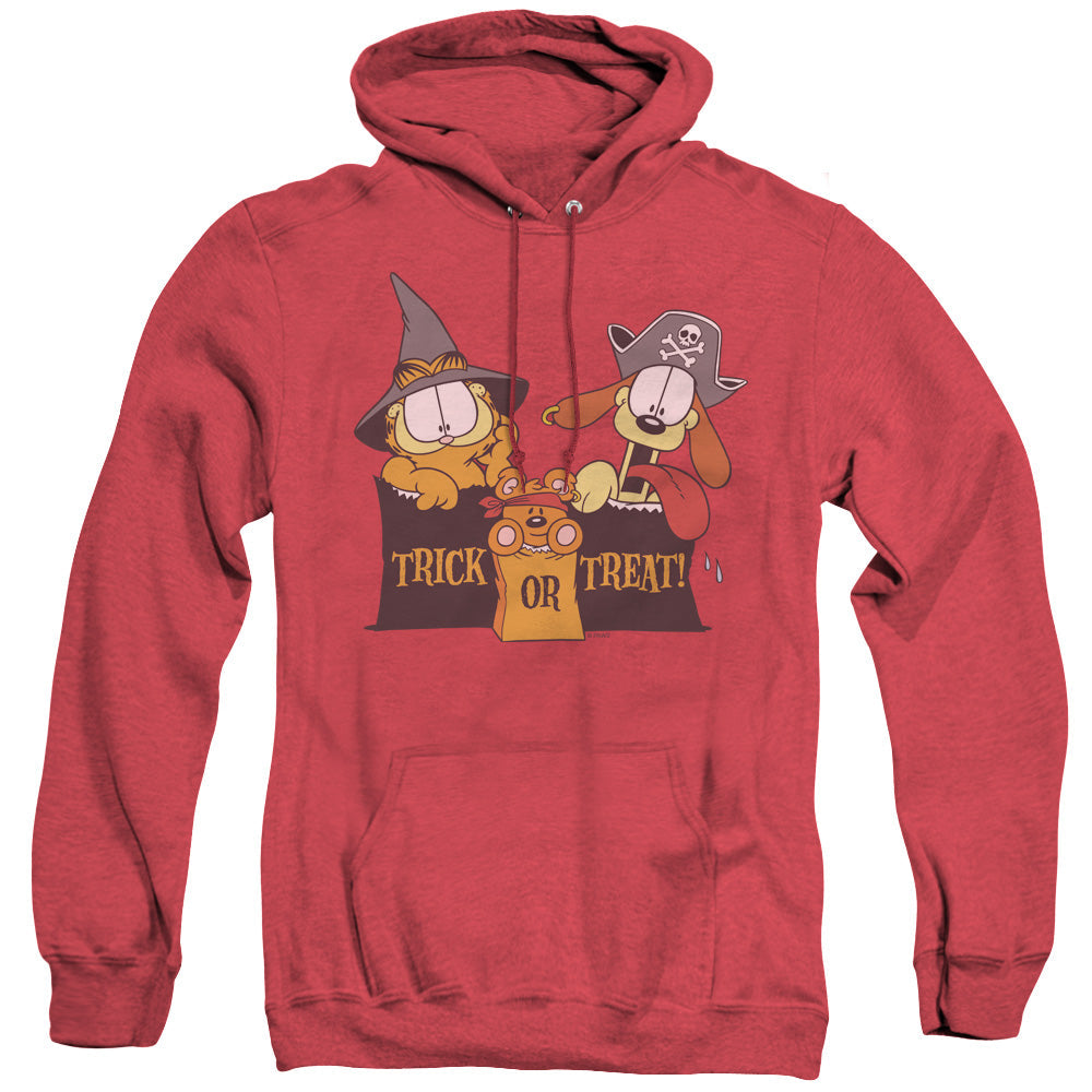 Garfield Trick Or Treat Heather Mens Hoodie Red