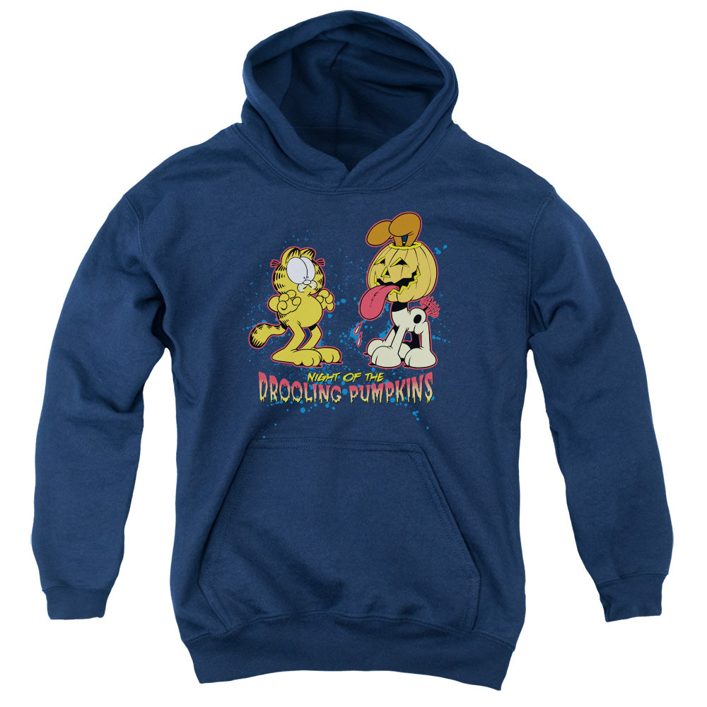 Garfield Drooling Pumpkins Kids Youth Hoodie Navy
