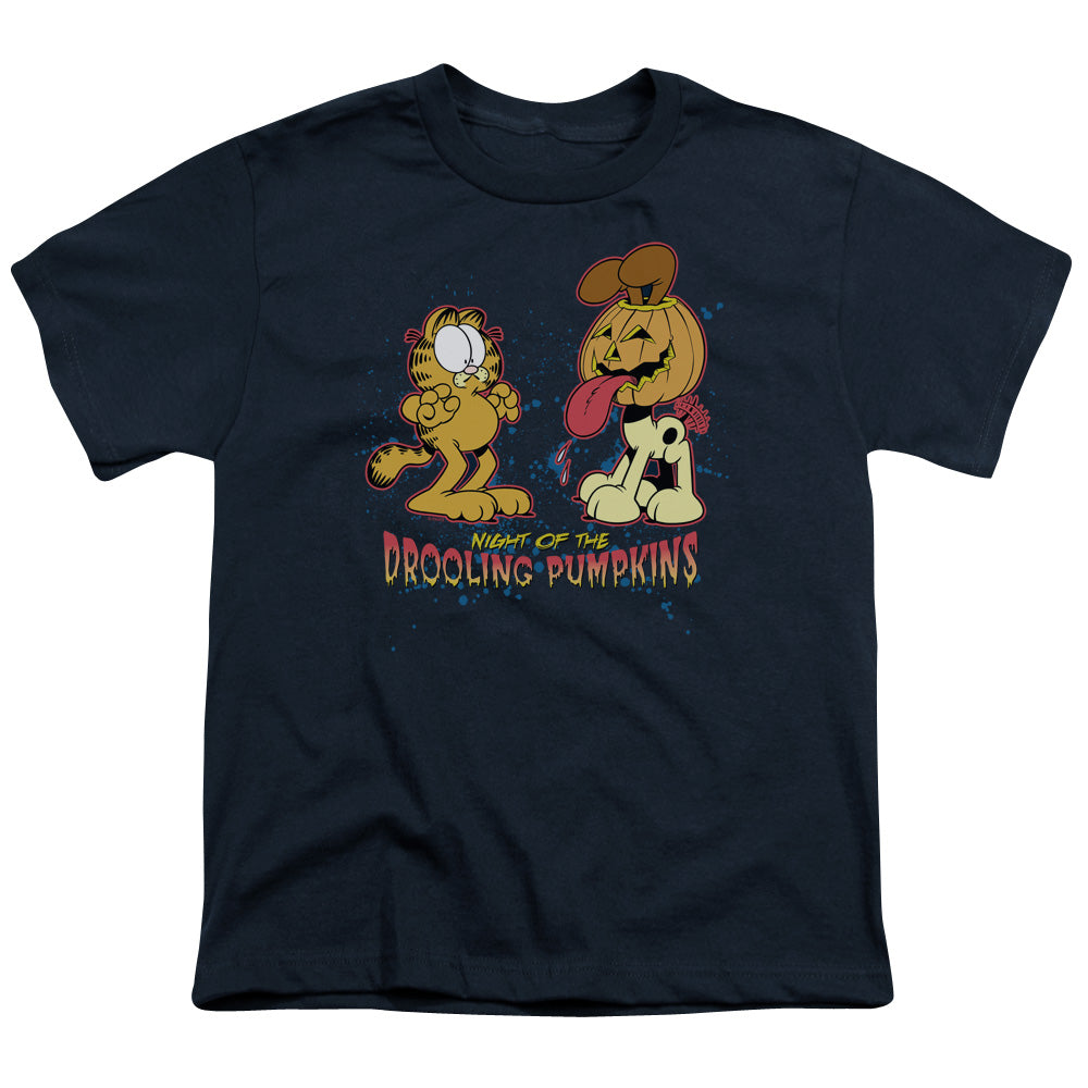 Garfield Drooling Pumpkins Kids Youth T Shirt Navy