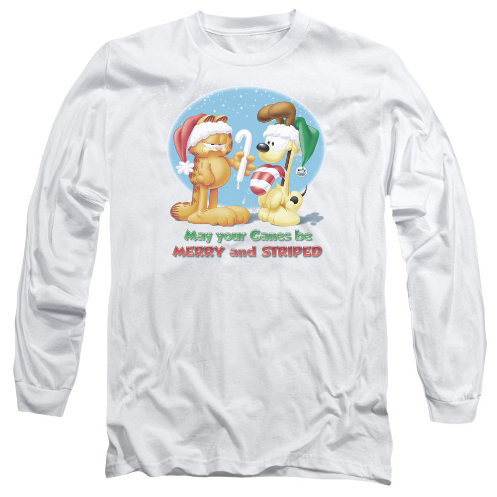 Garfield Merry And Striped Mens Long Sleeve Shirt White Officially Licensed