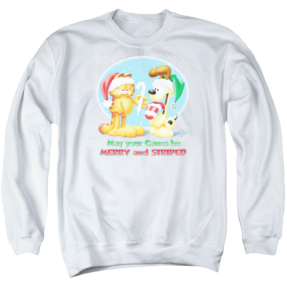Garfield Merry and Striped Mens Crewneck Sweatshirt White