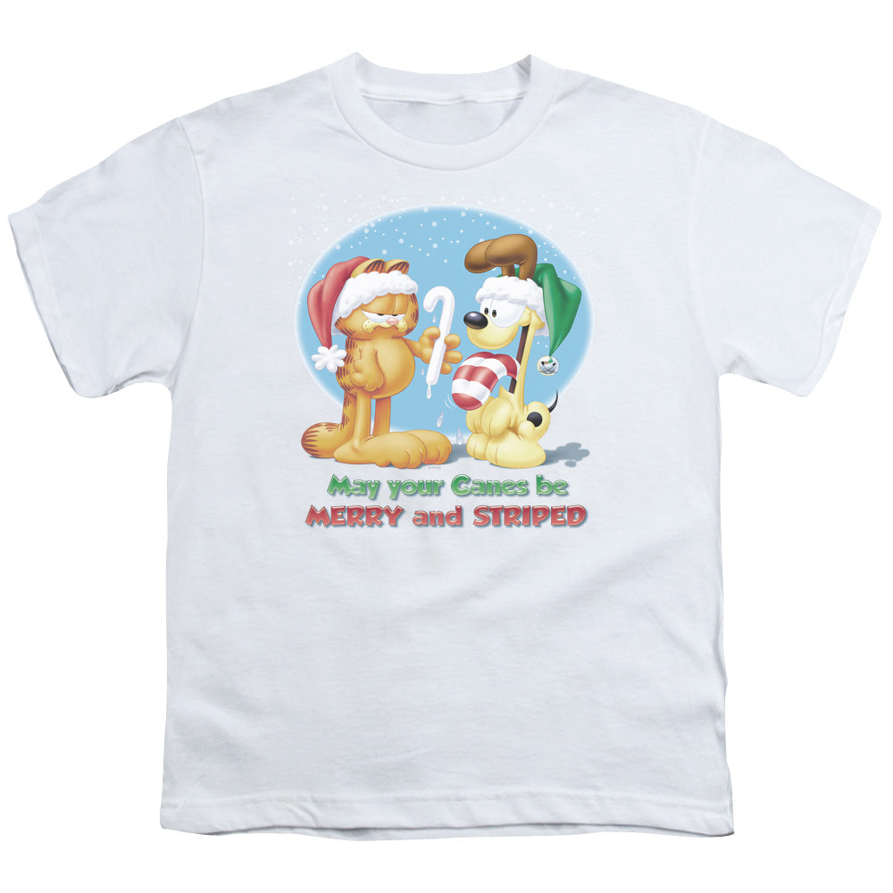 Garfield Merry and Striped Kids Youth T Shirt White