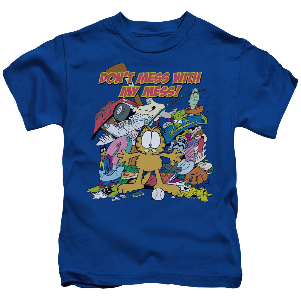 Garfield My Mess Juvenile Kids Youth T Shirt Royal Blue