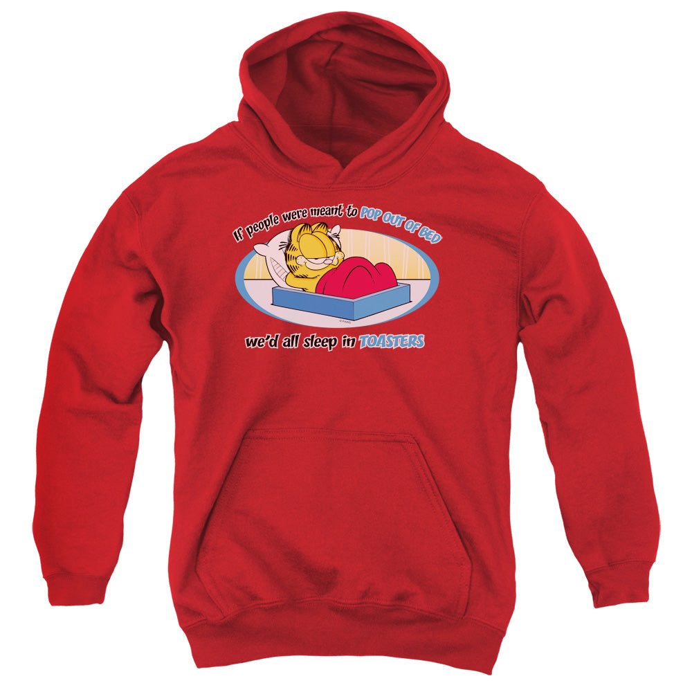 Garfield Pop Out of Bed Kids Youth Hoodie Red