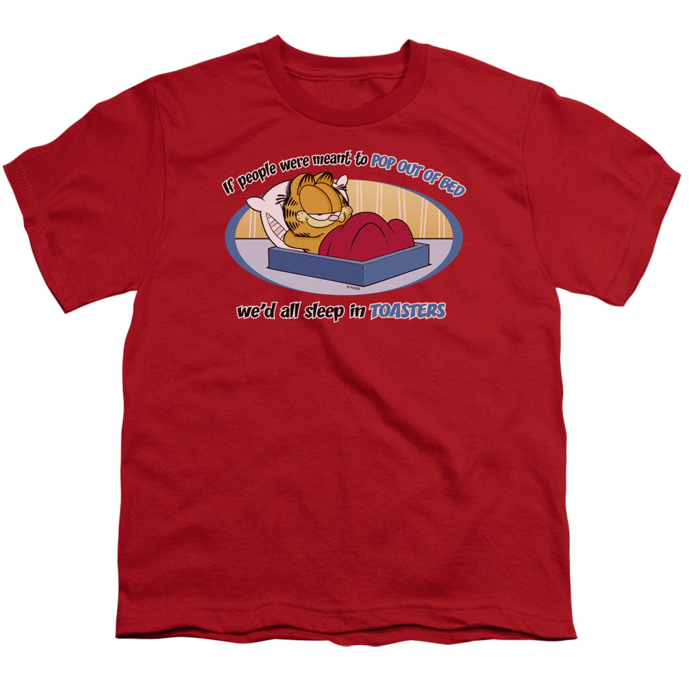 Garfield Pop Out of Bed Kids Youth T Shirt Red