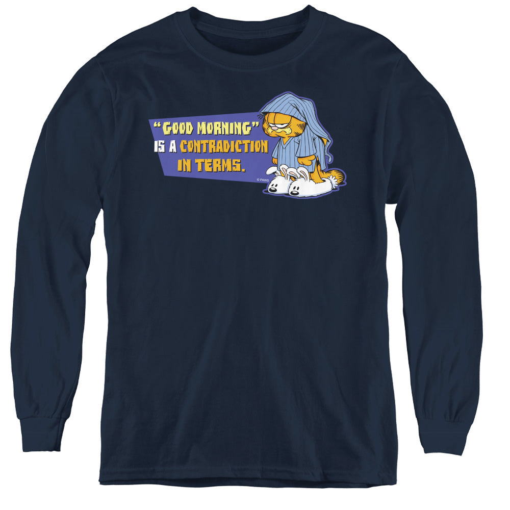 Garfield Contradicition in Terms Long Sleeve Kids Youth T Shirt Navy