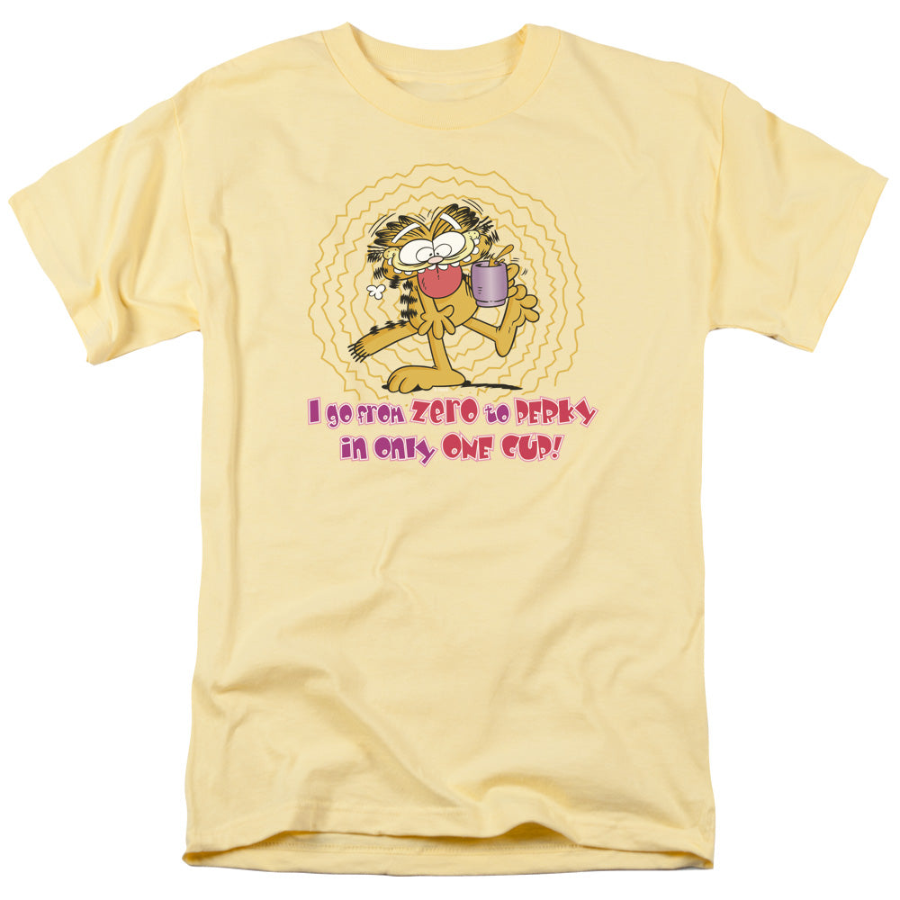 Garfield From Zero to Perky Mens T Shirt Yellow Officially Licensed