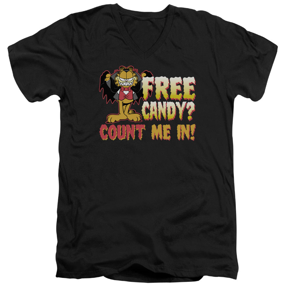 Garfield Count Me in Mens Slim Fit V-Neck T Shirt Black