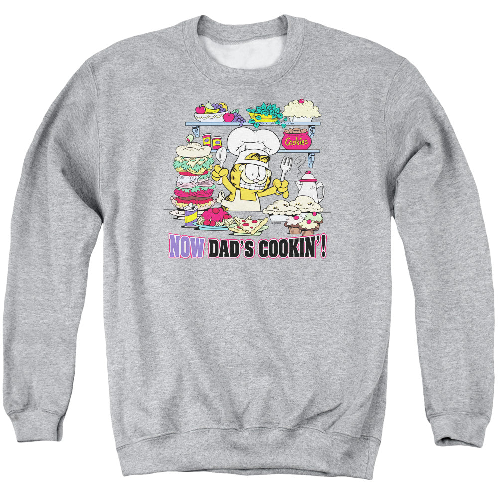Garfield Now Dad's Cooking Mens Crewneck Sweatshirt Athletic Heather