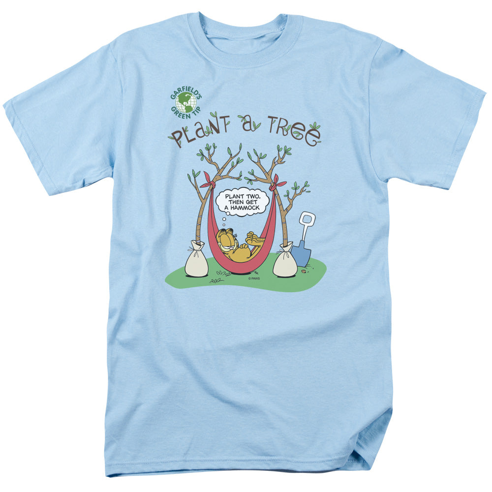 Garfield Plant A Tree Mens T Shirt Light Blue Officially Licensed