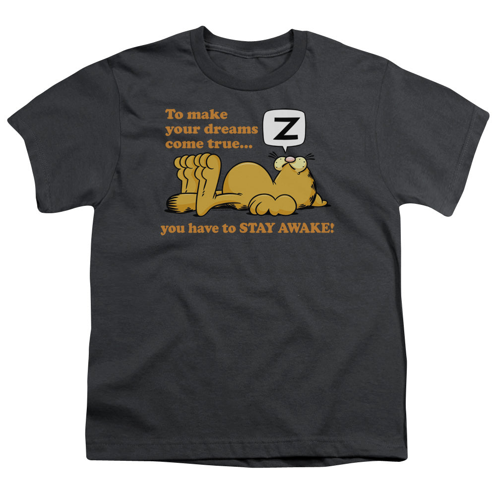 Garfield Stay Awake Kids Youth T Shirt Charcoal