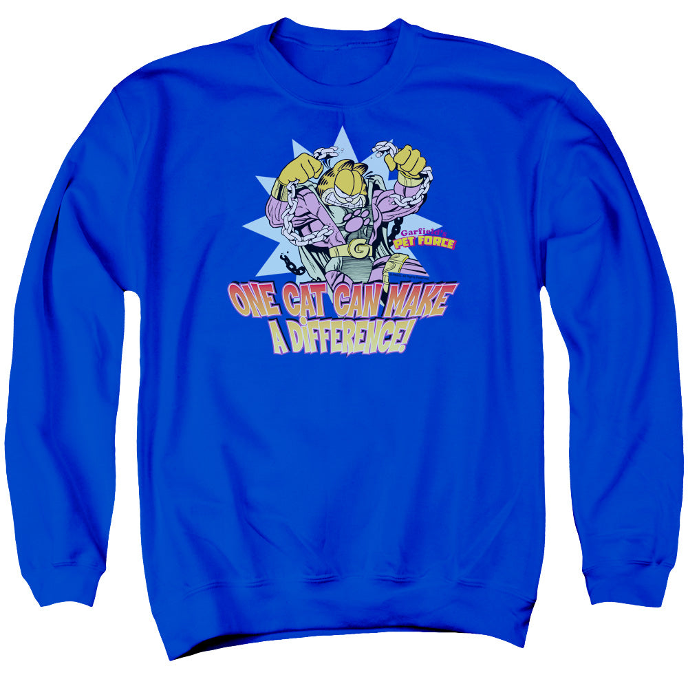 Garfield Make a Difference Mens Crewneck Sweatshirt Royal Blue