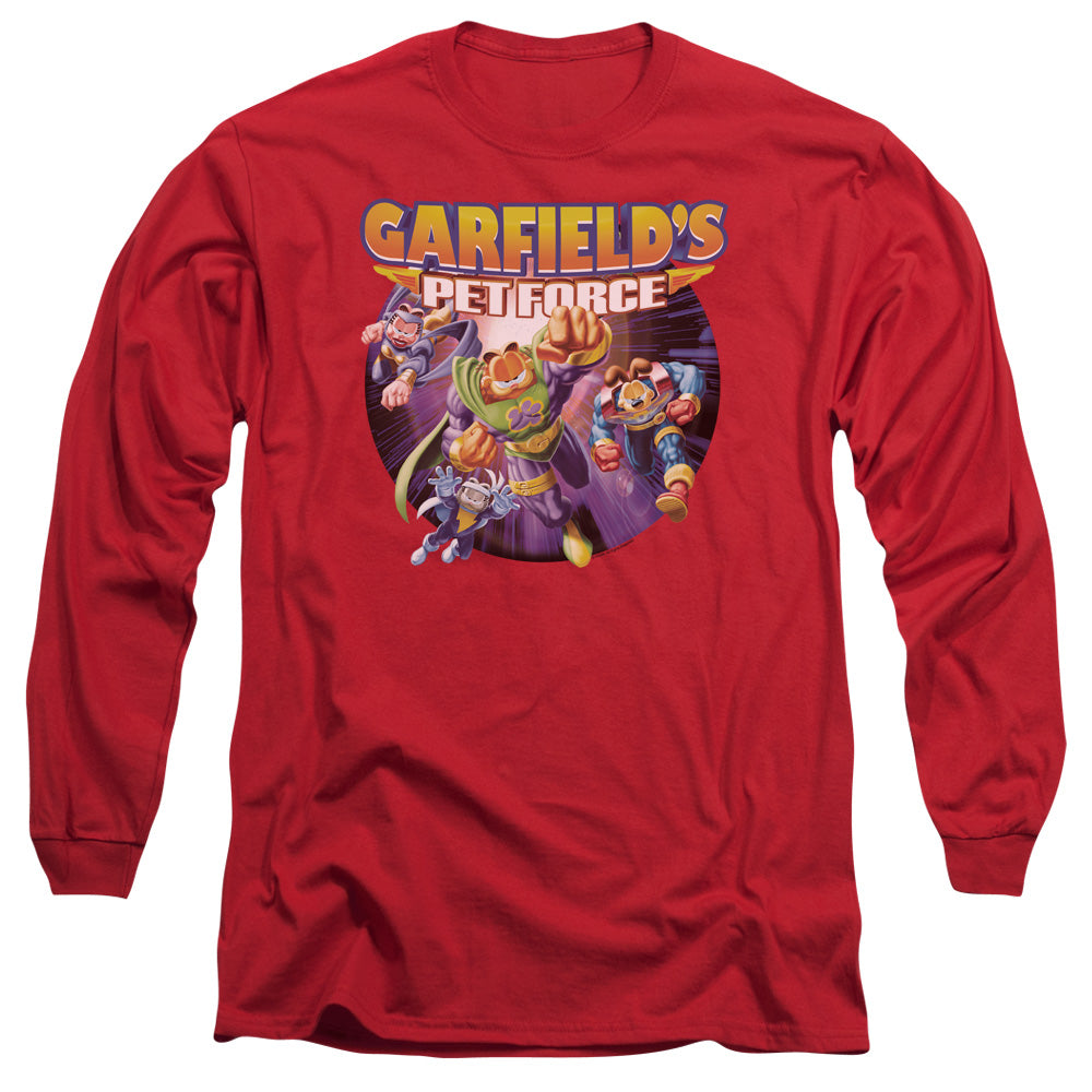 Garfield Pet Force Four Mens Long Sleeve Shirt Red Officially Licensed