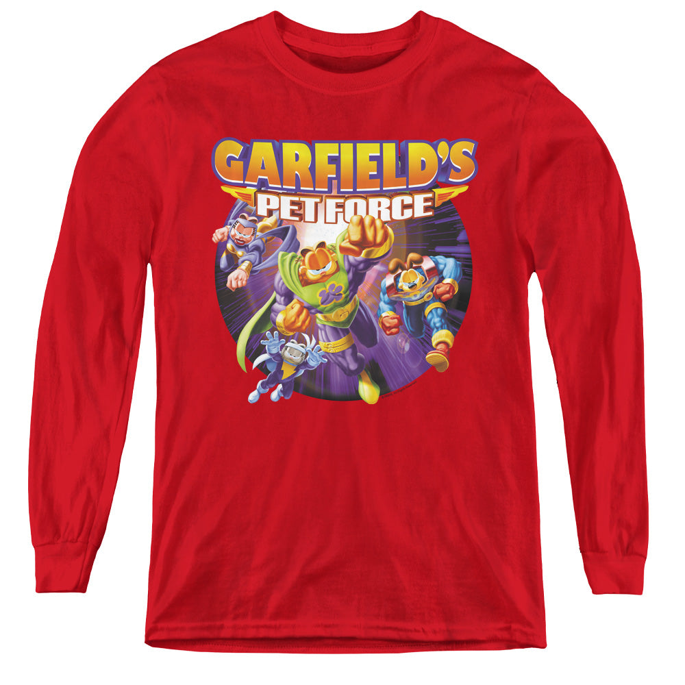 Garfield Pet Force Four Long Sleeve Kids Youth T Shirt Red