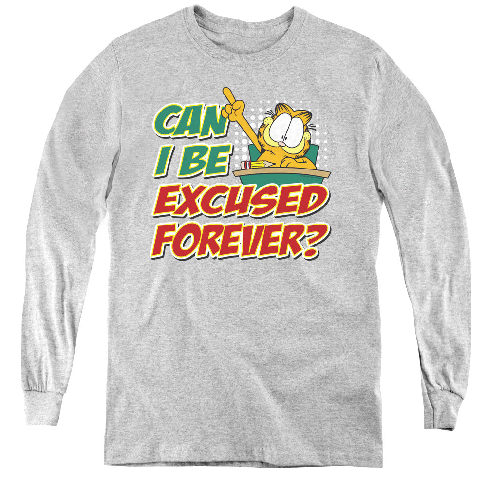 Garfield Excused Forever Long Sleeve Kids Youth T Shirt Athletic Heather